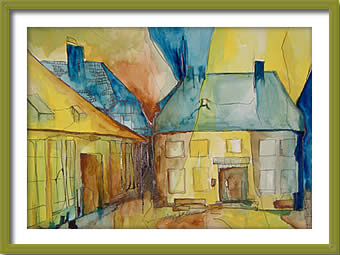 "GEBURTSHAUS", 2002, Aquarell und Tusche, ca. 60 x 40 cm